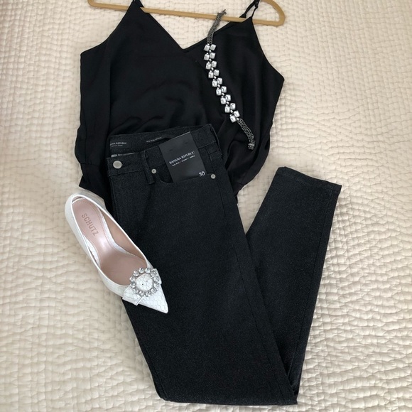 Banana Republic Metallic Mid-Rise Skinny Ankle Jeans Black Size 30 NWT - Picture 1 of 12